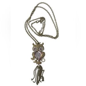 Betsey Johnson Pink Stone Owl Pendant Long Necklace